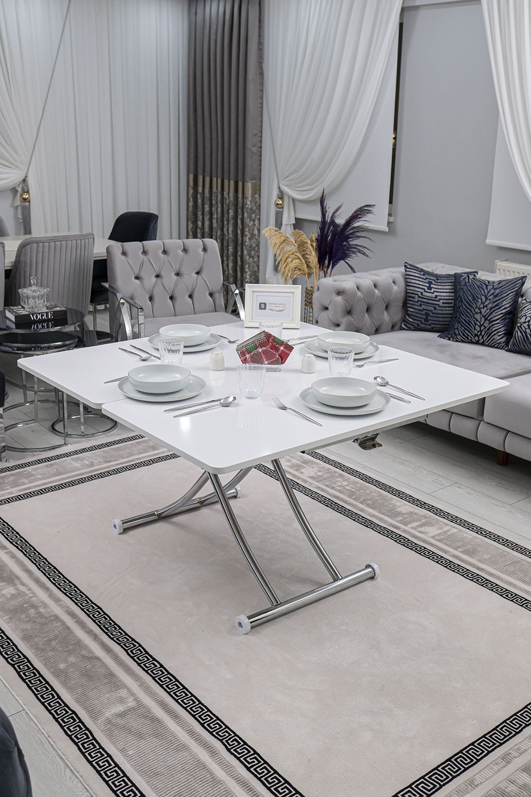 Juppo Smart Coffee Table – White MDF Top & Chrome Metal Leg