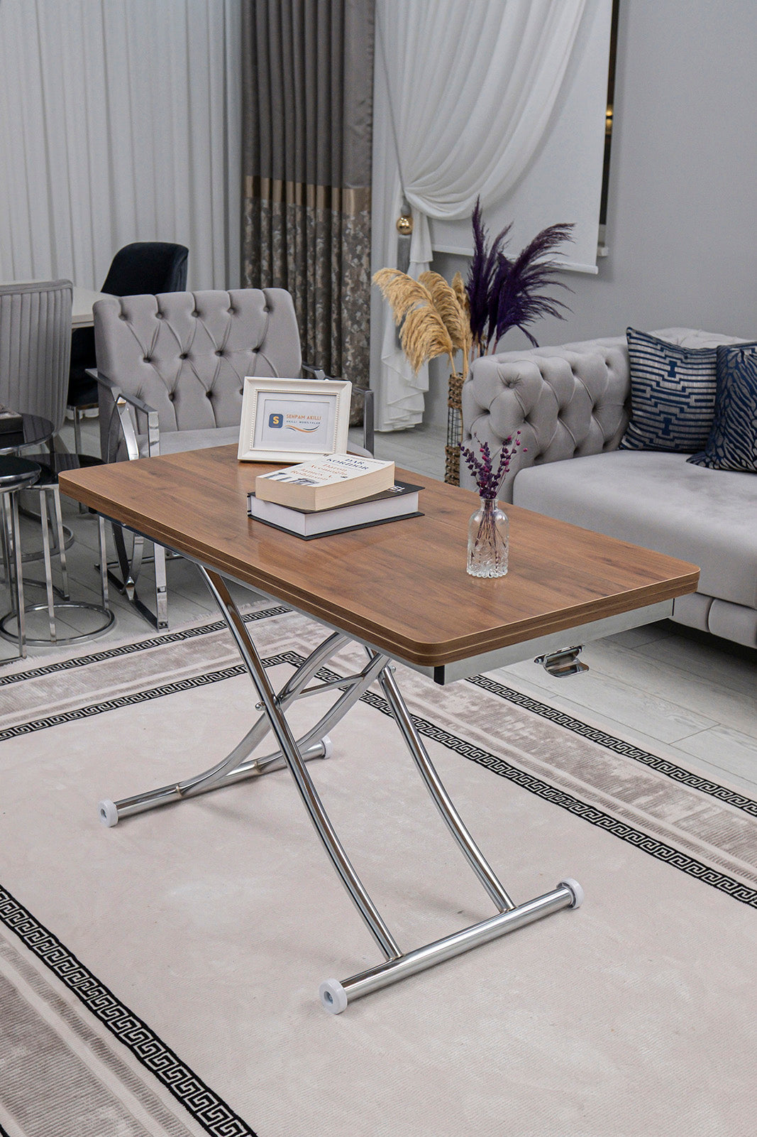 Juppo Smart Coffee Table – Walnut MDF Top & Chrome Metal Leg