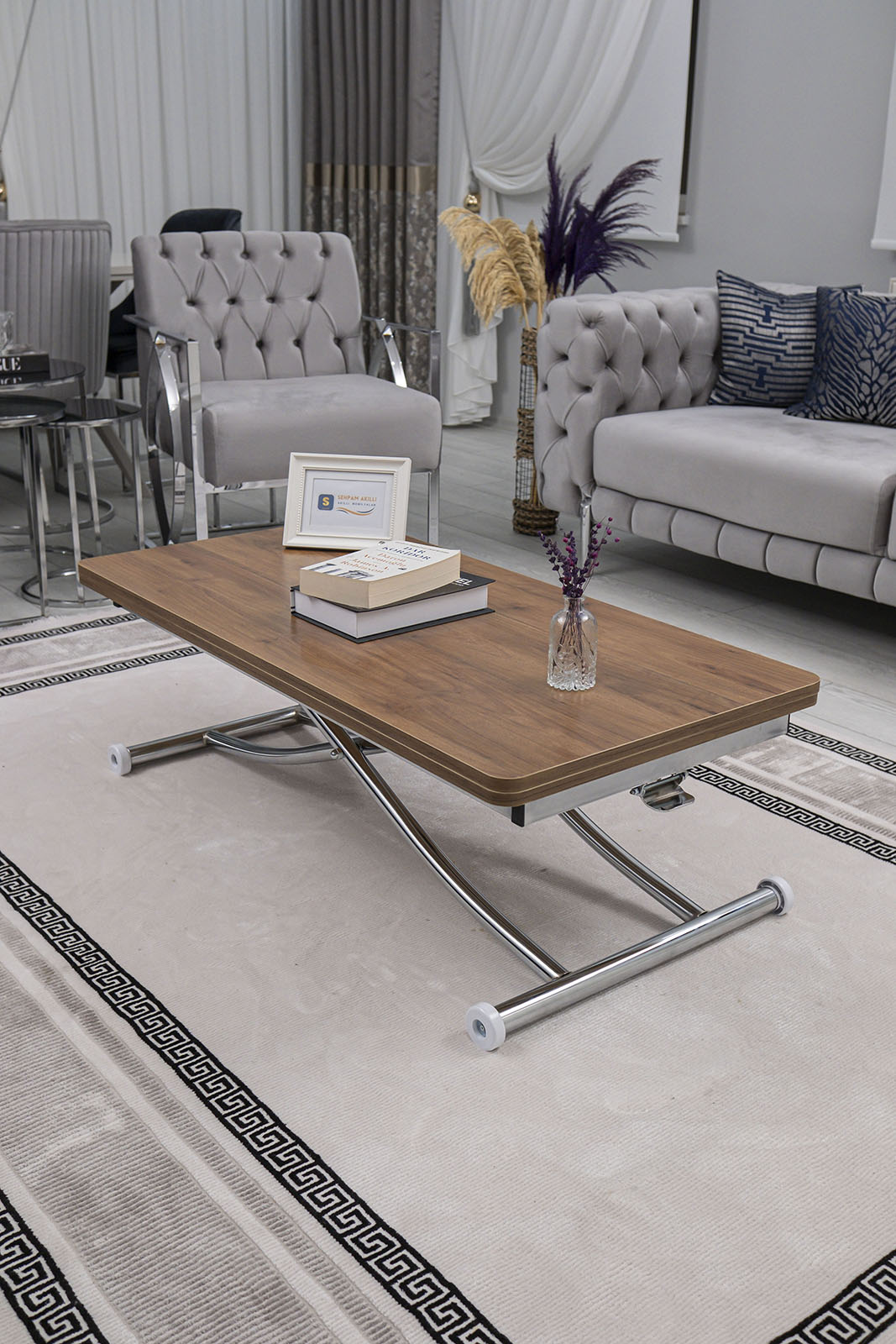 Juppo Smart Coffee Table – Walnut MDF Top & Chrome Metal Leg