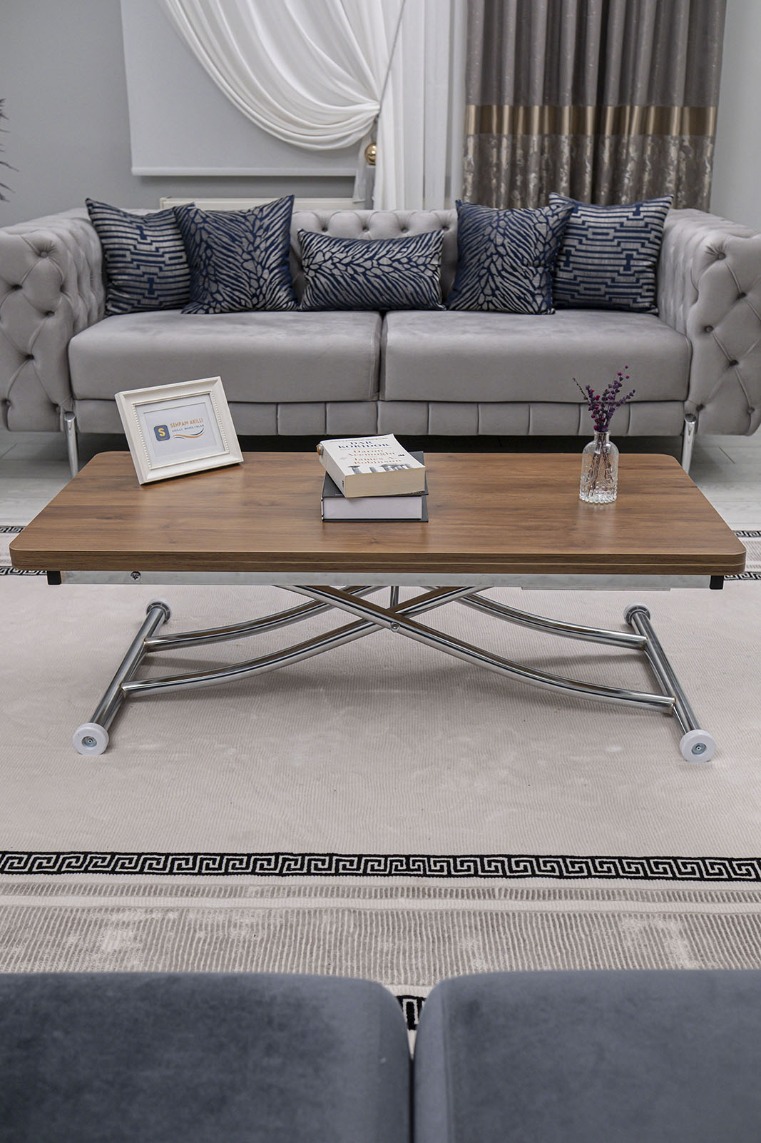 Juppo Smart Coffee Table – Walnut MDF Top & Chrome Metal Leg