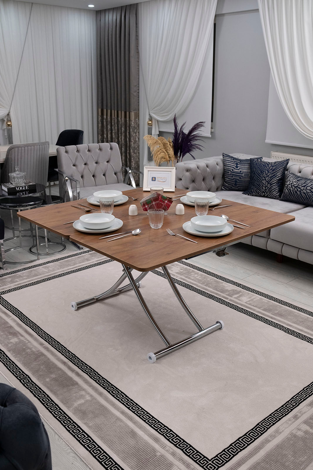 Juppo Smart Coffee Table – Walnut MDF Top & Chrome Metal Leg