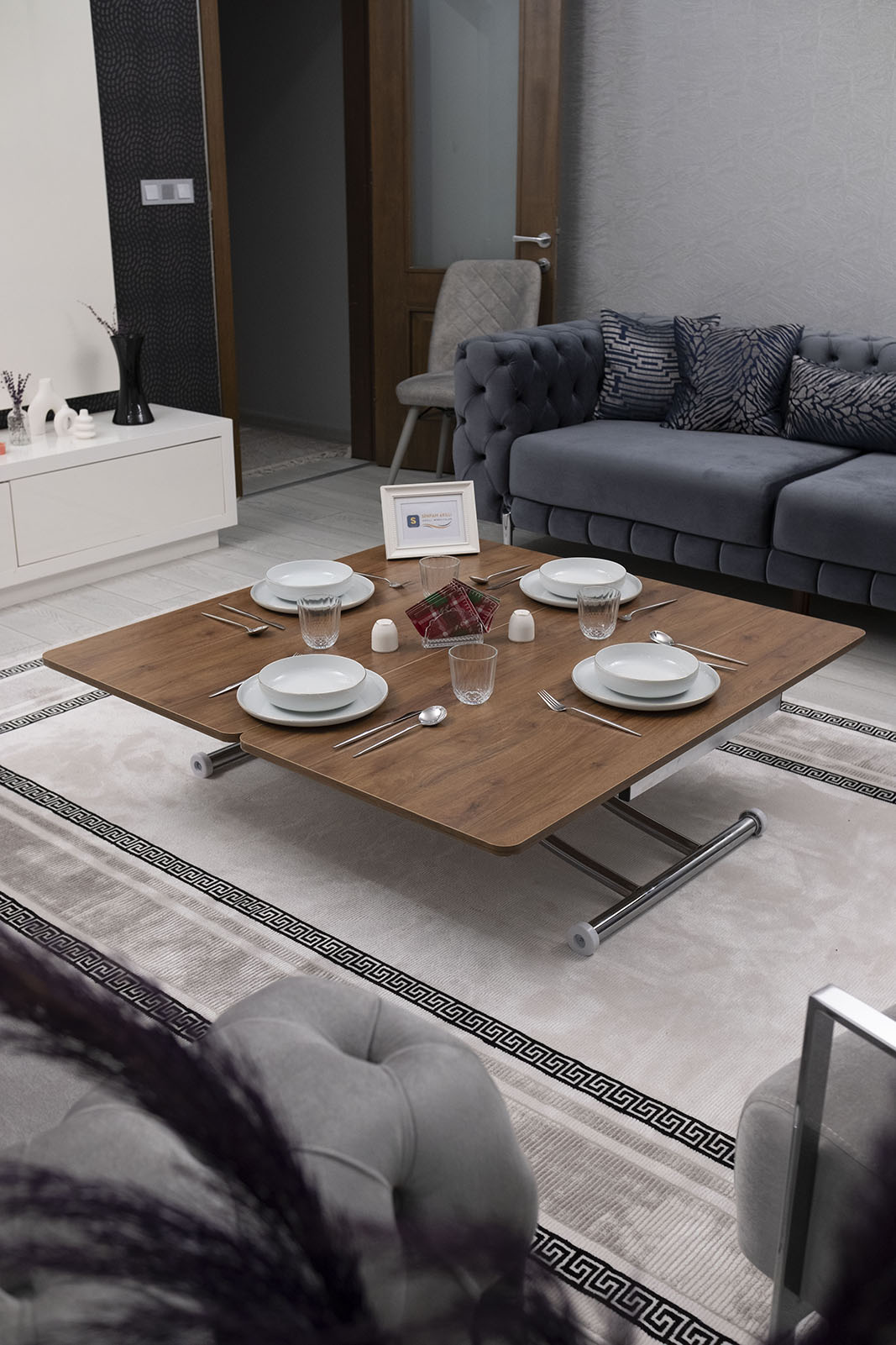 Juppo Smart Coffee Table – Walnut MDF Top & Chrome Metal Leg