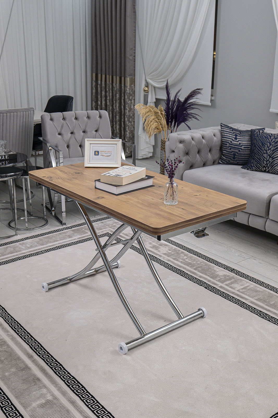 Juppo Smart Coffee Table – EfesCam MDF Top & Chrome Metal Leg