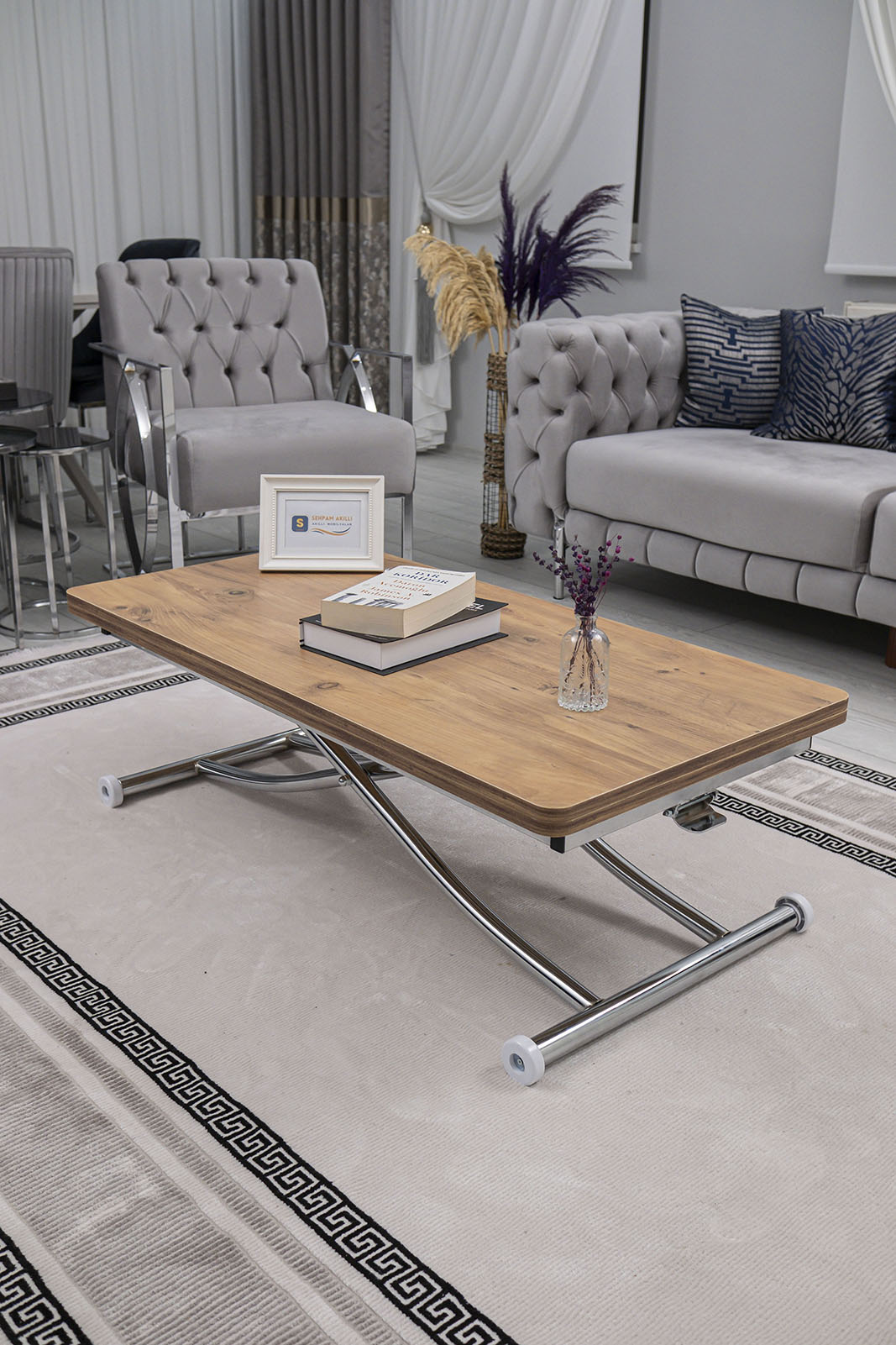 Juppo Smart Coffee Table – EfesCam MDF Top & Chrome Metal Leg