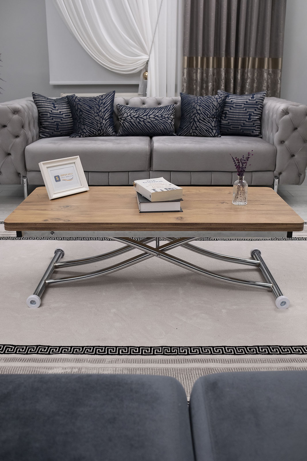 Juppo Smart Coffee Table – EfesCam MDF Top & Chrome Metal Leg