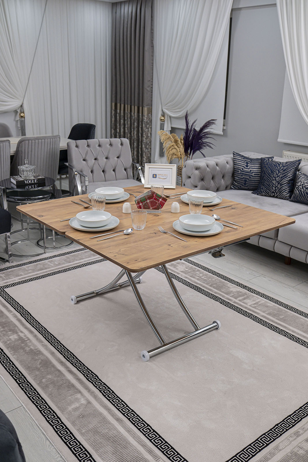 Juppo Smart Coffee Table – EfesCam MDF Top & Chrome Metal Leg