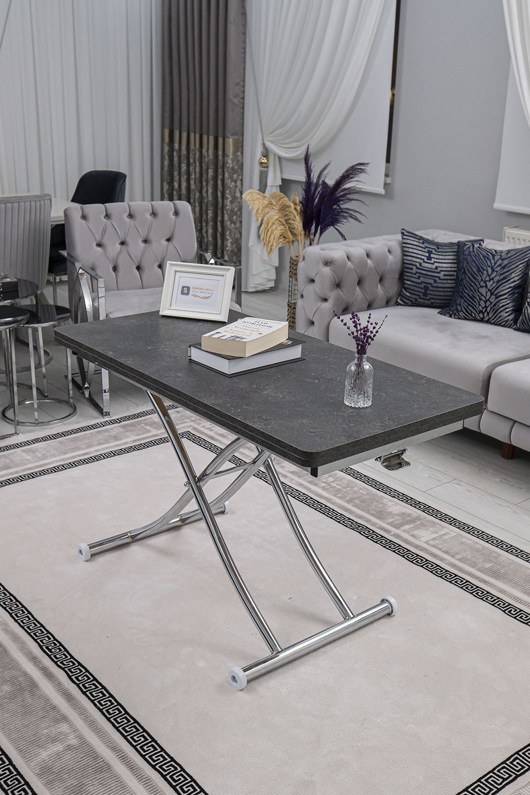 Juppo Smart Coffee Table – Milled Anthracite MDF Top & Chrome Metal Legs