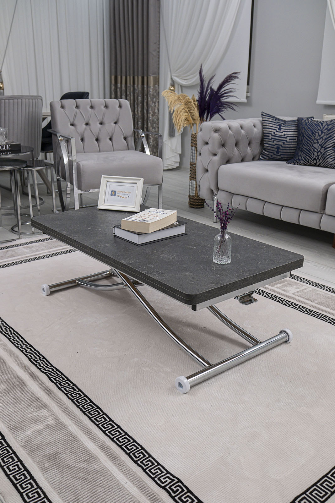 Juppo Smart Coffee Table – Milled Anthracite MDF Top & Chrome Metal Legs