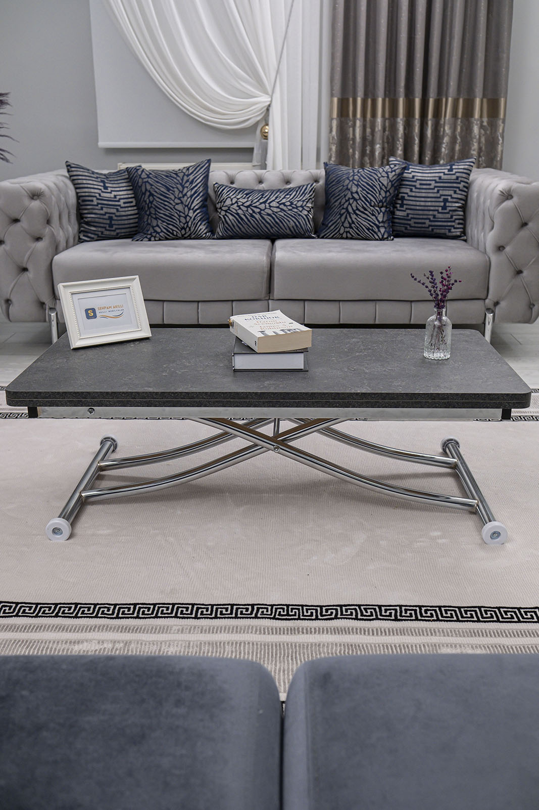 Juppo Smart Coffee Table – Milled Anthracite MDF Top & Chrome Metal Legs
