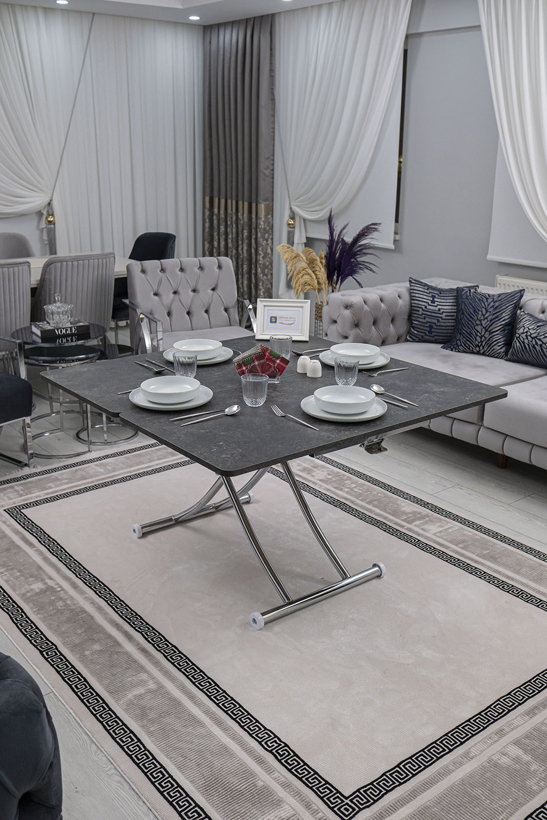 Juppo Smart Coffee Table – Milled Anthracite MDF Top & Chrome Metal Legs