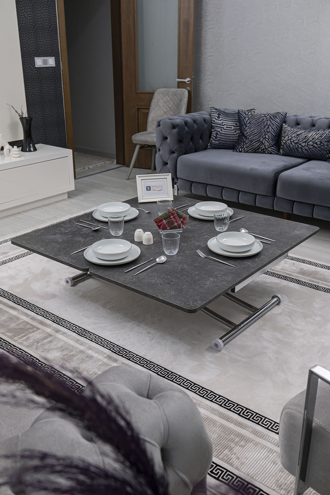 Juppo Smart Coffee Table – Milled Anthracite MDF Top & Chrome Metal Legs