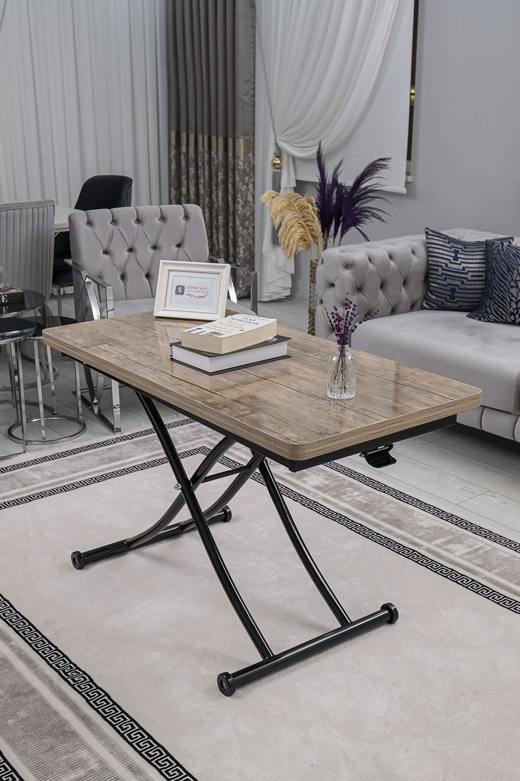Juppo Smart Coffee Table - Antiklayt MDF Top & Black Metal Legs
