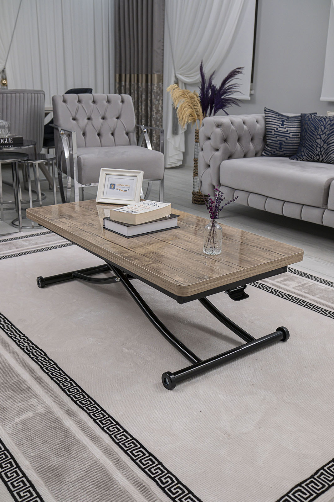 Juppo Smart Coffee Table - Antiklayt MDF Top & Black Metal Legs