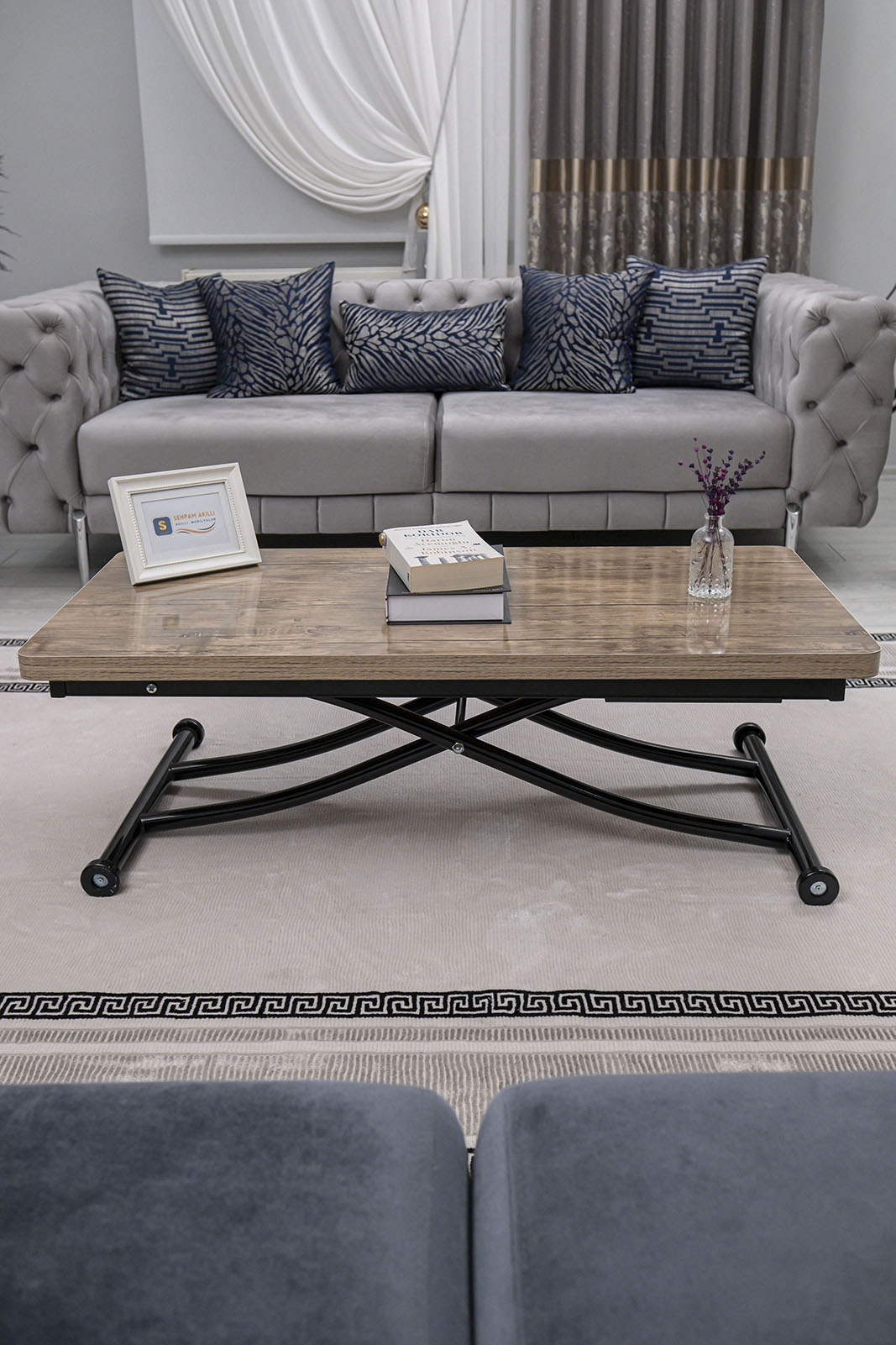 Juppo Smart Coffee Table - Antiklayt MDF Top & Black Metal Legs