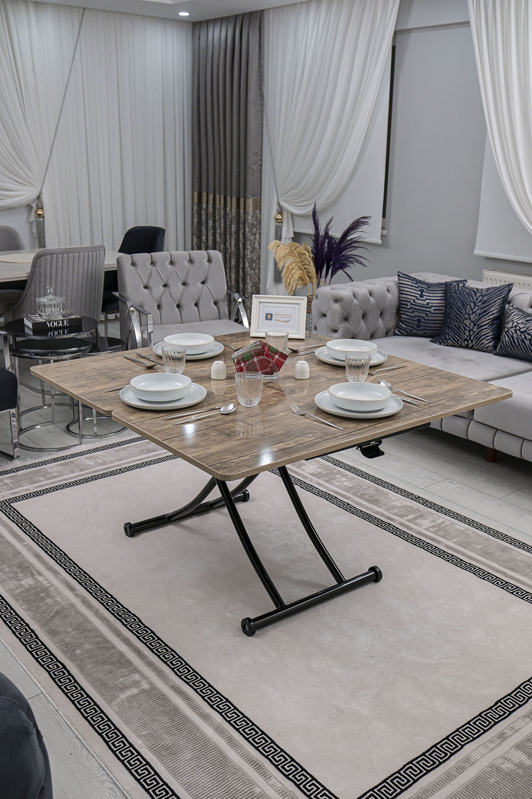 Juppo Smart Coffee Table - Antiklayt MDF Top & Black Metal Legs