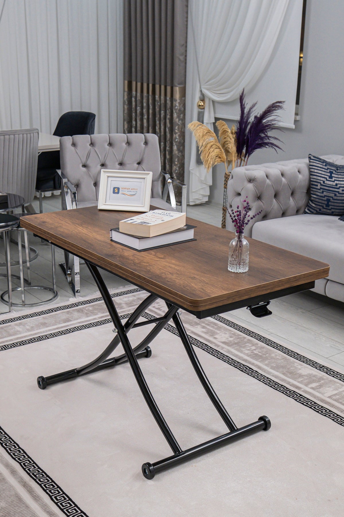 Juppo Smart Coffee Table - Antiklayt MDF Top & Black Metal Legs