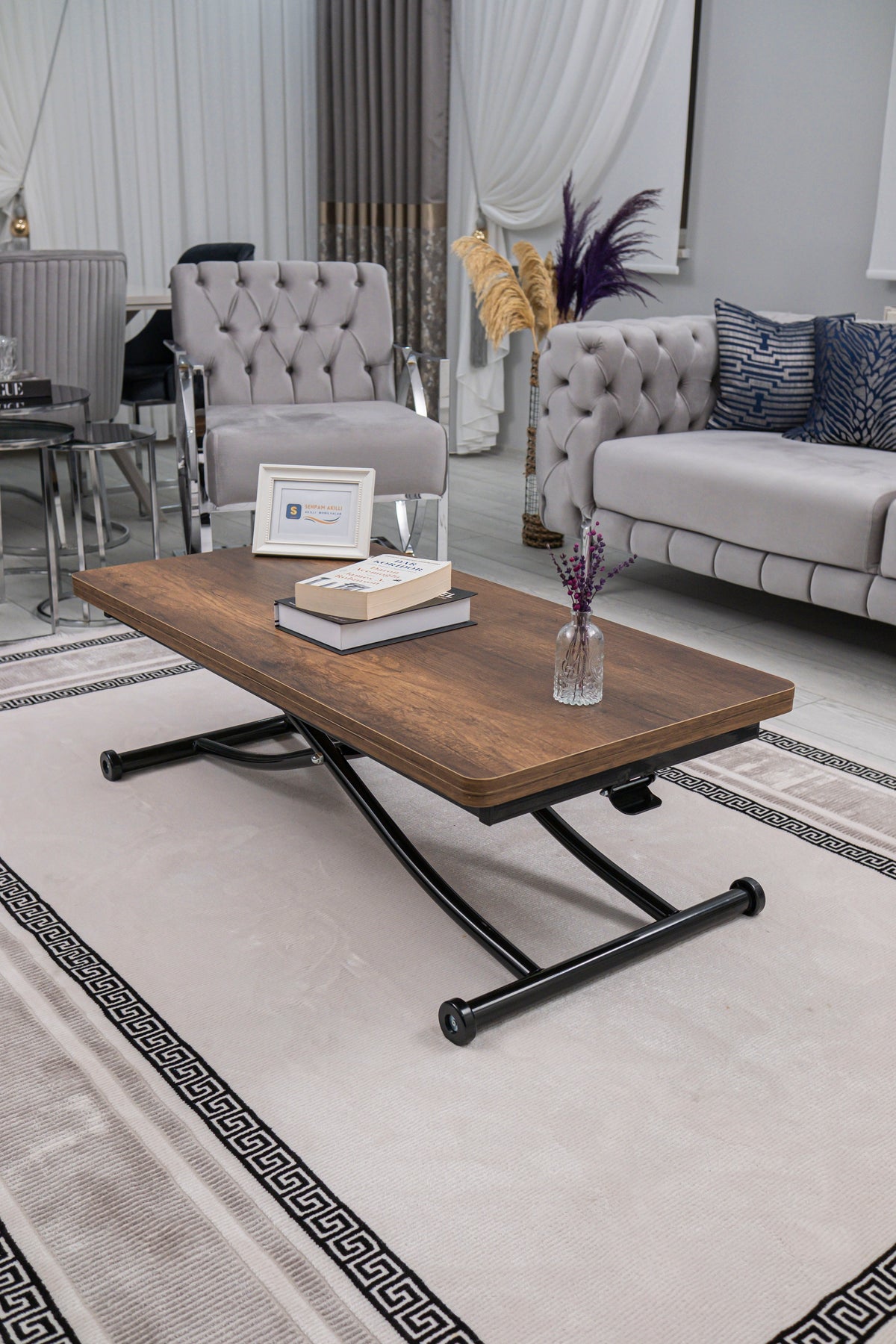 Juppo Smart Coffee Table - Antiklayt MDF Top & Black Metal Legs