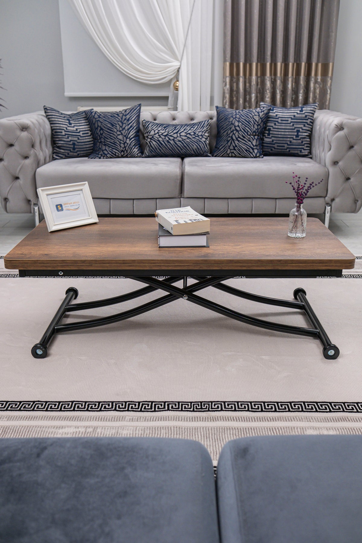 Juppo Smart Coffee Table - Antiklayt MDF Top & Black Metal Legs