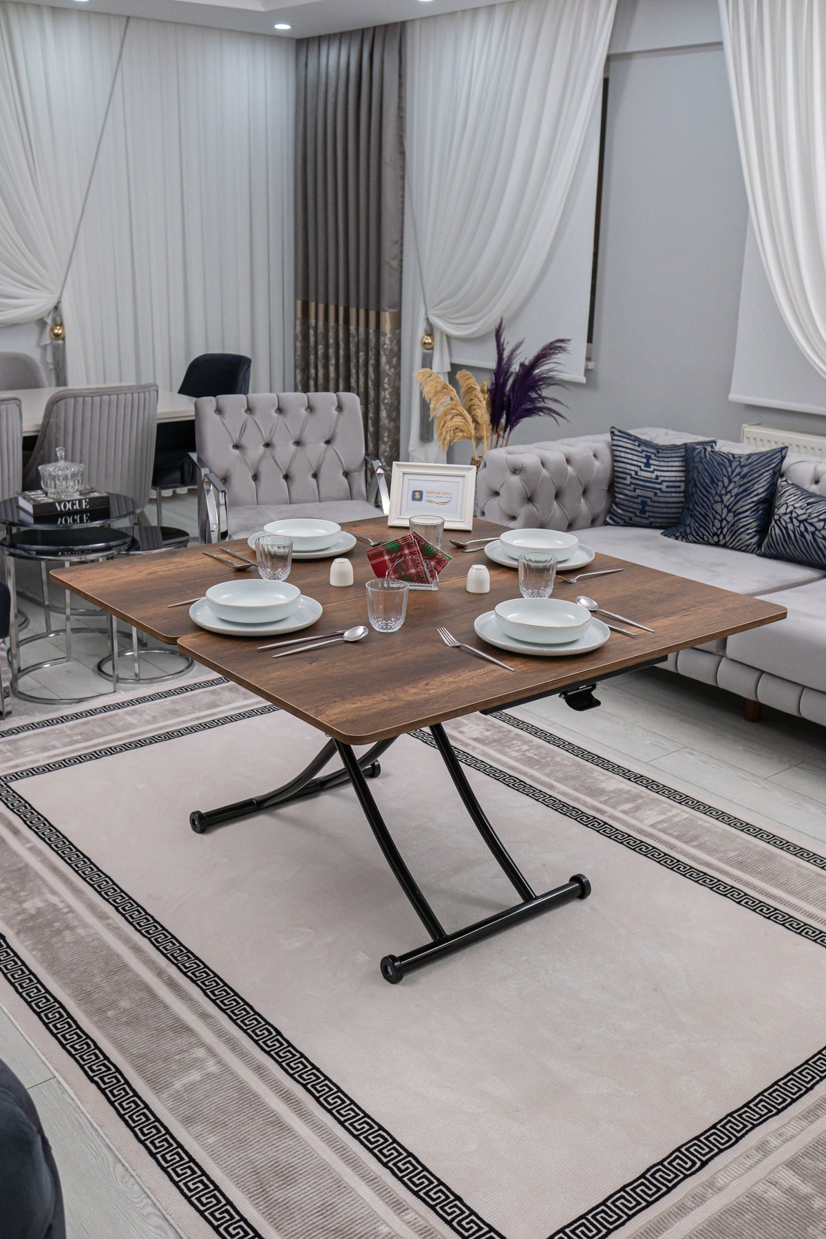 Juppo Smart Coffee Table - Antiklayt MDF Top & Black Metal Legs