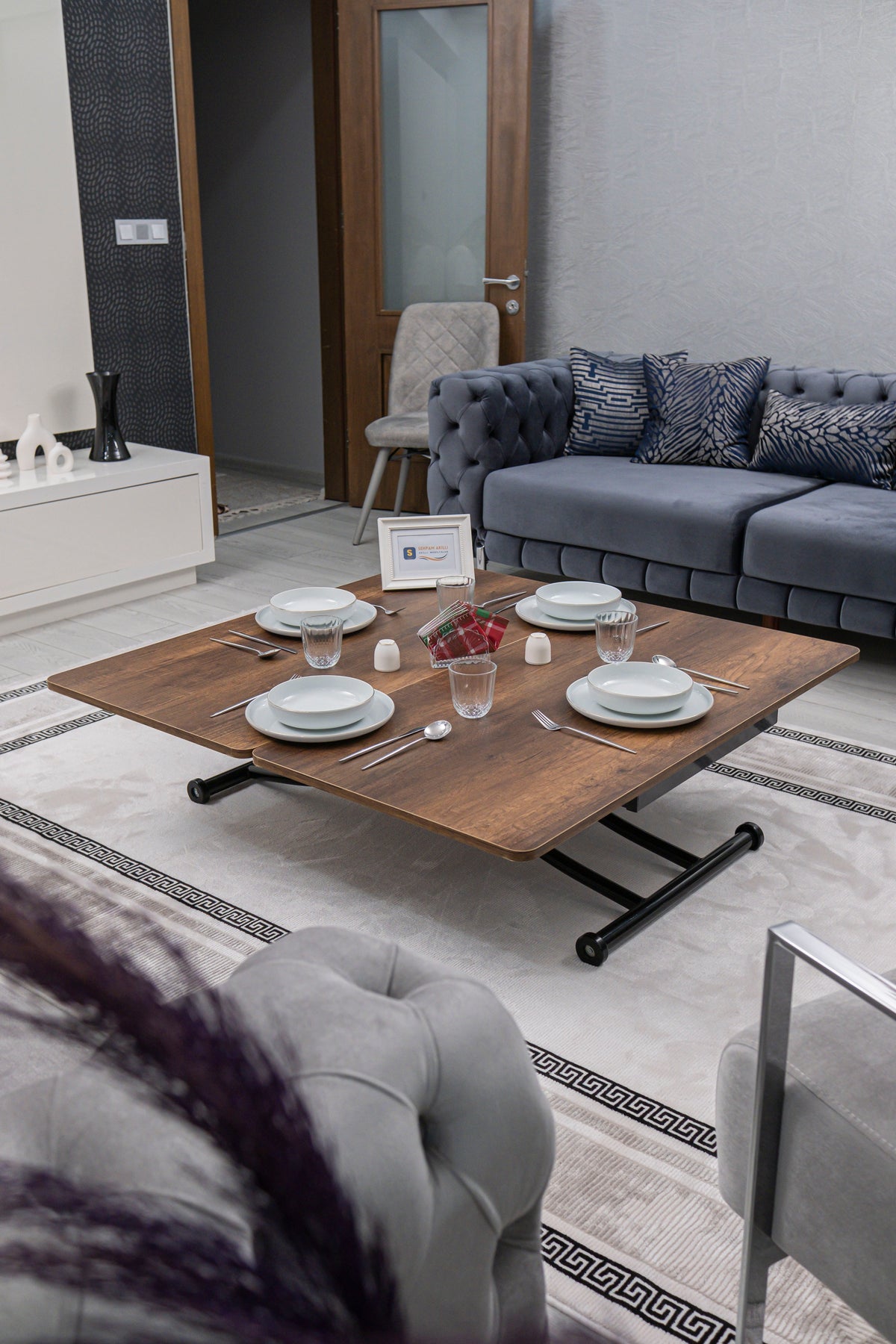 Juppo Smart Coffee Table - Antiklayt MDF Top & Black Metal Legs