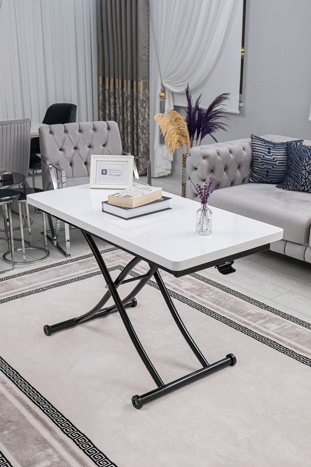 Juppo Smart Coffee Table – White MDF Top & Black Metal Legs