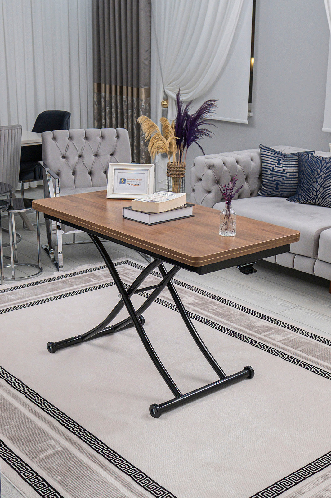 Juppo Smart Coffee Table – Walnut MDF Top & Black Metal Leg