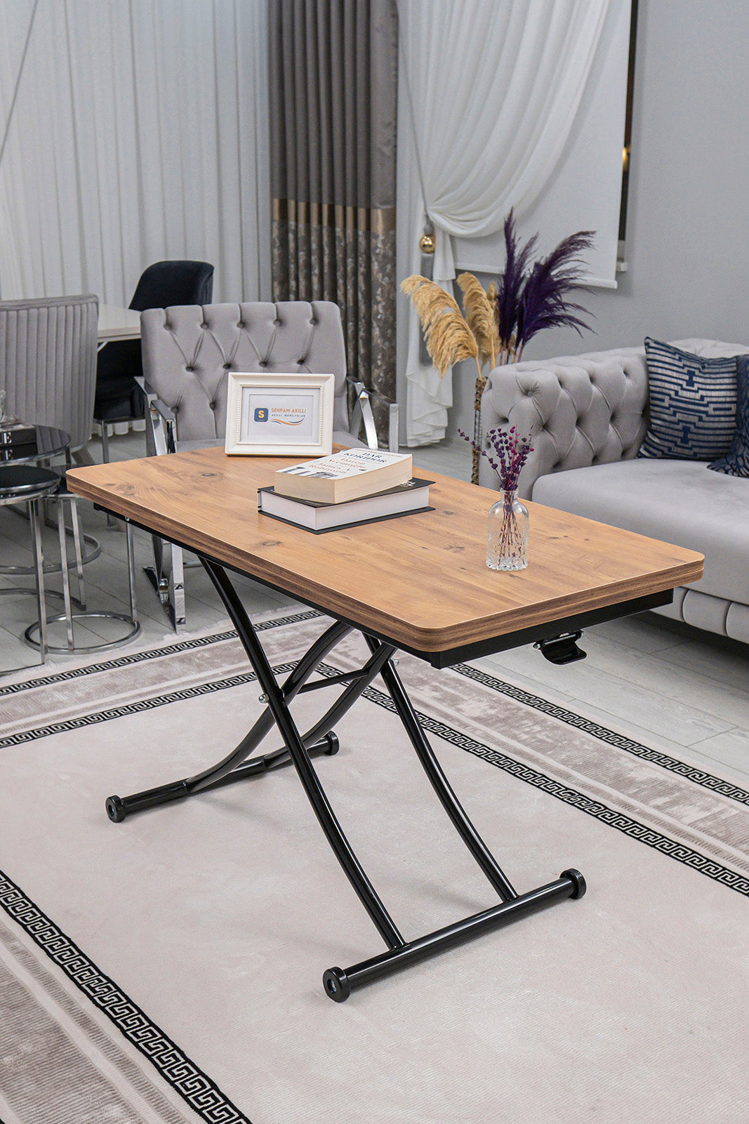 Juppo Smart Coffee Table – EfesCam MDF Top & Black Metal Legs