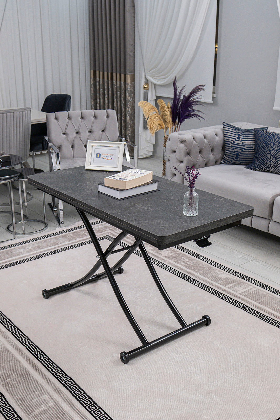 Juppo Smart Coffee Table – Anthracite Grooved MDF Top & Black Metal Legs