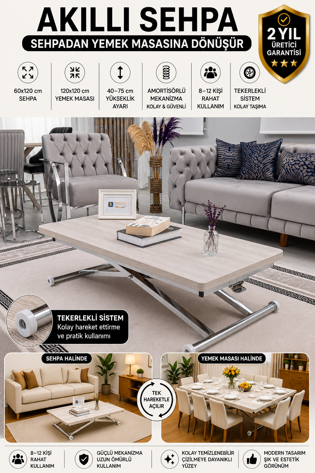 Home Smart Coffee Table – Lisbon MDF Top & Chrome Plated Metal Legs