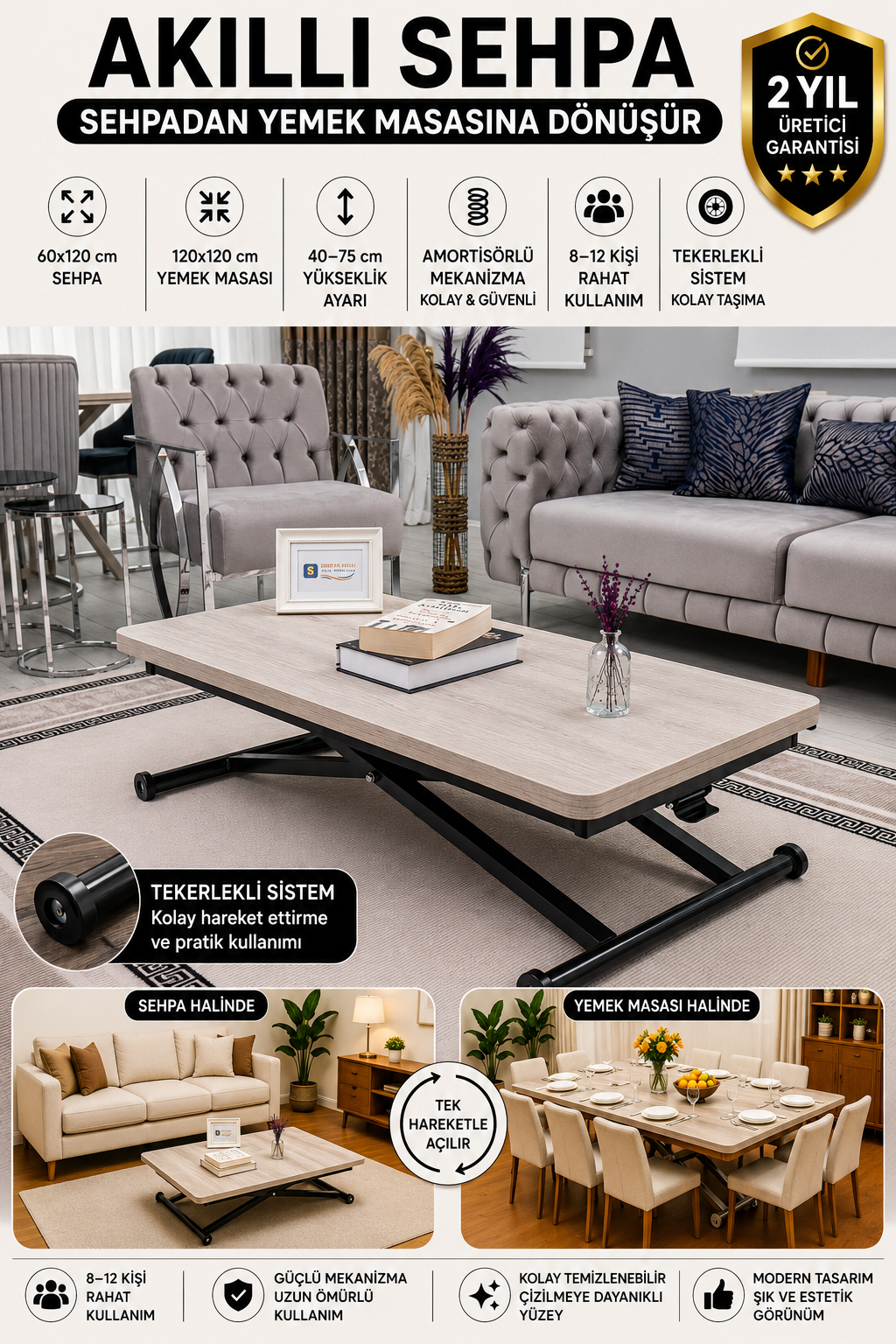 Home Smart Coffee Table – Lisbon MDF Top & Black Metal Legs