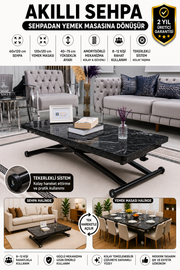 Home Smart Coffee Table – Black Marble MDF Top & Black Metal Leg