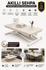 Home Smart Coffee Table – Travertine MDF Top & White Metal Legs