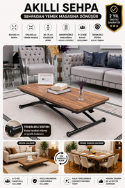 Juppo Smart Coffee Table - Antiquelight MDF Top & Black Outward Curving Metal Legs
