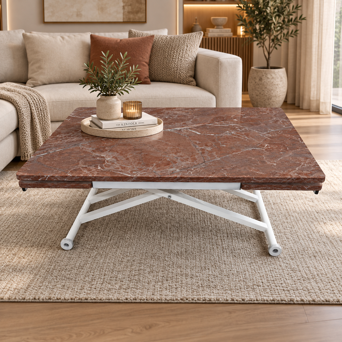 Smart Table with Side Opening | Routed Anthracite MDF & White Legs