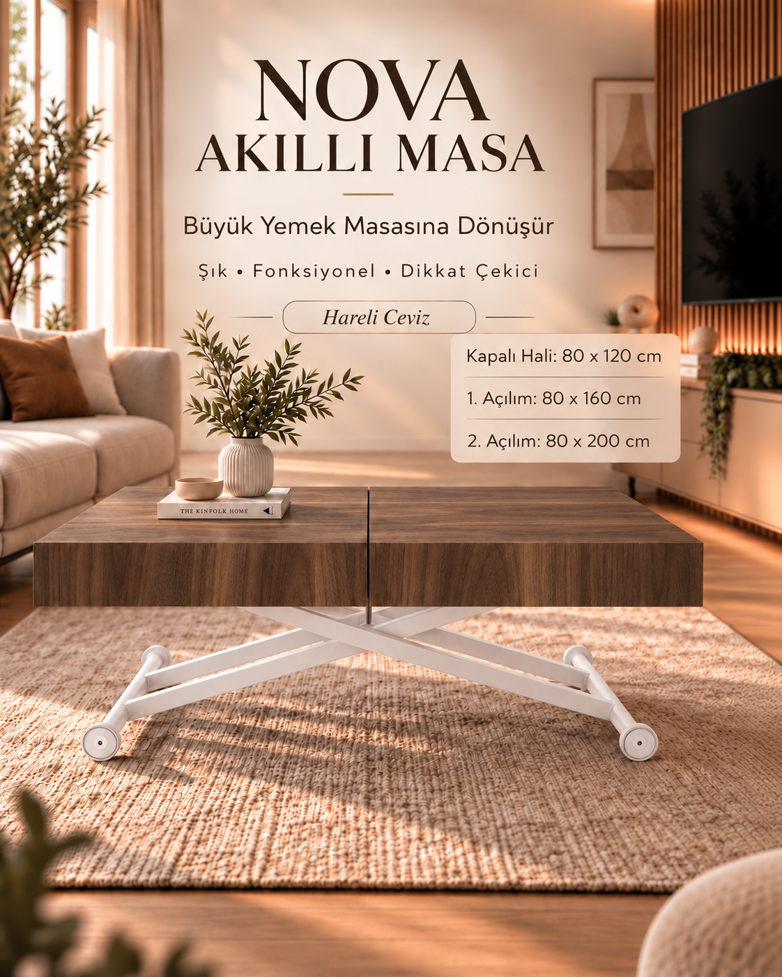 Oval Side-Opening Smart Table | Travertine MDF & Black