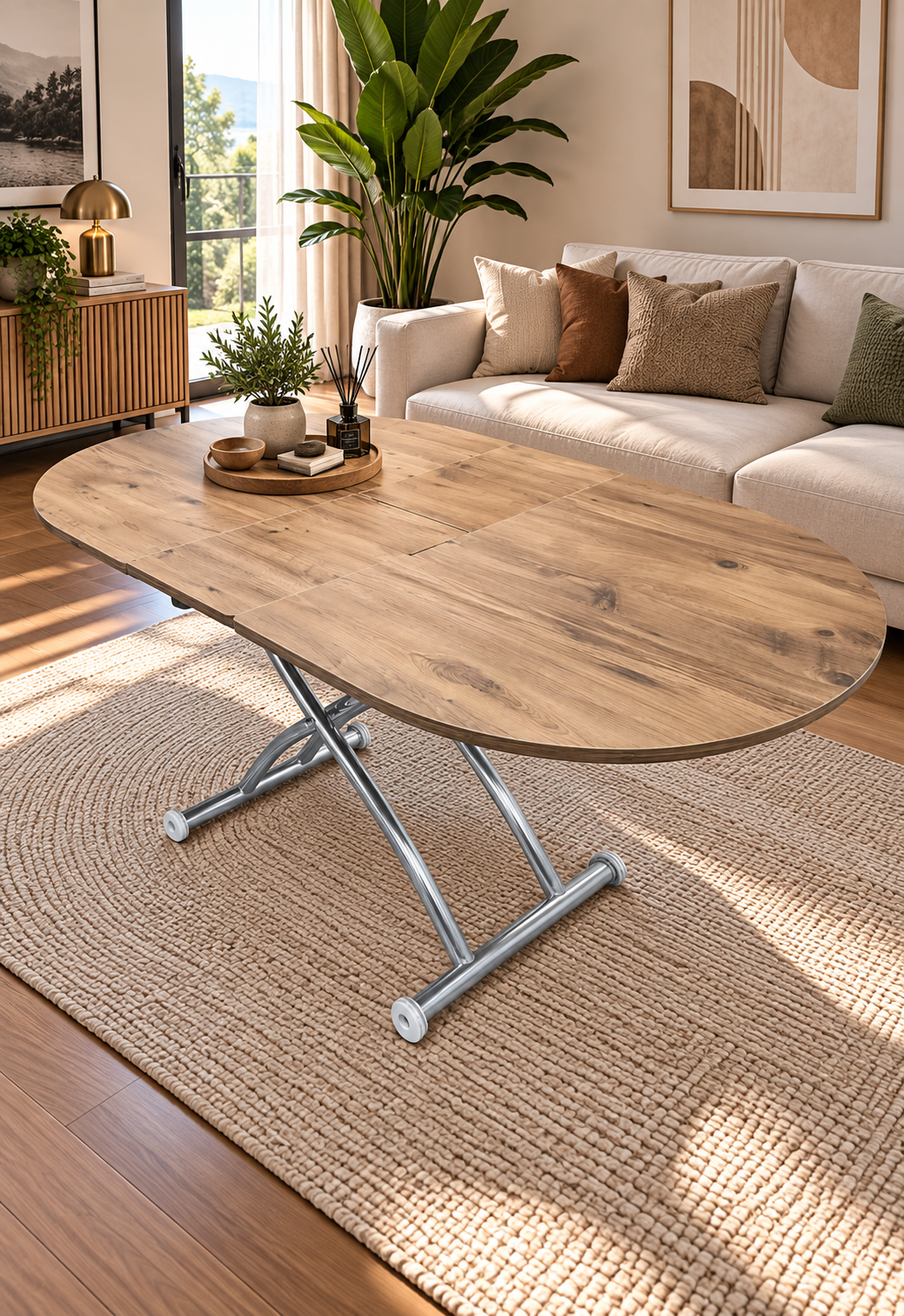 Extendable Oval Smart Table | EfesCam MDF & Chrome