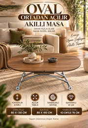 Oval Smart Table with Center Opening | Walnut MDF & Chrome