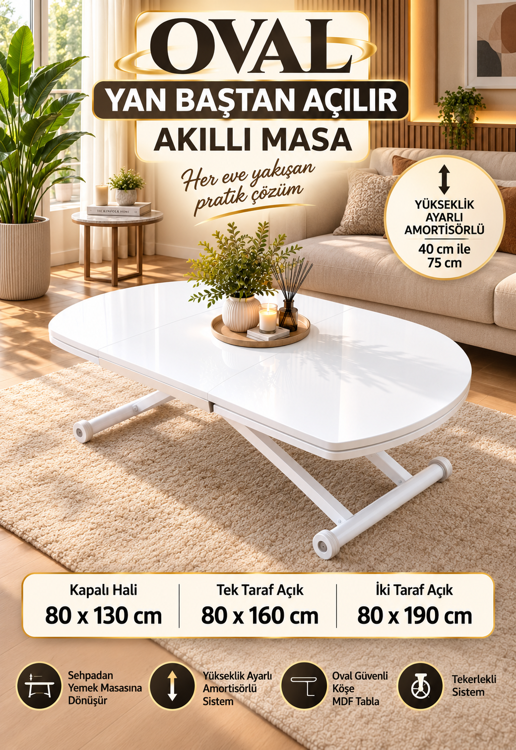Oval Side-Opening Smart Table | Lisbon MDF & White
