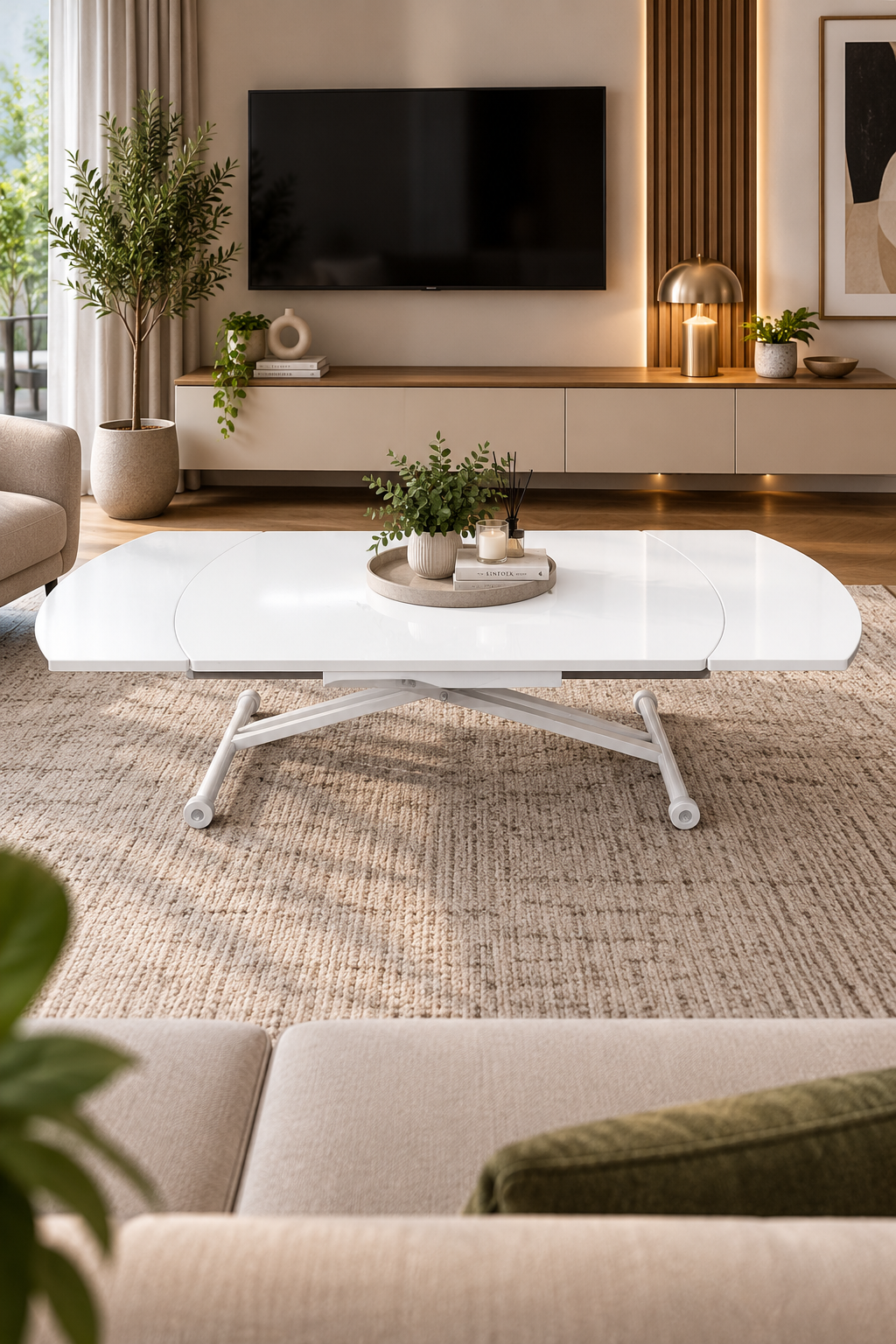 Oval Side-Opening Smart Table | Lisbon MDF & White