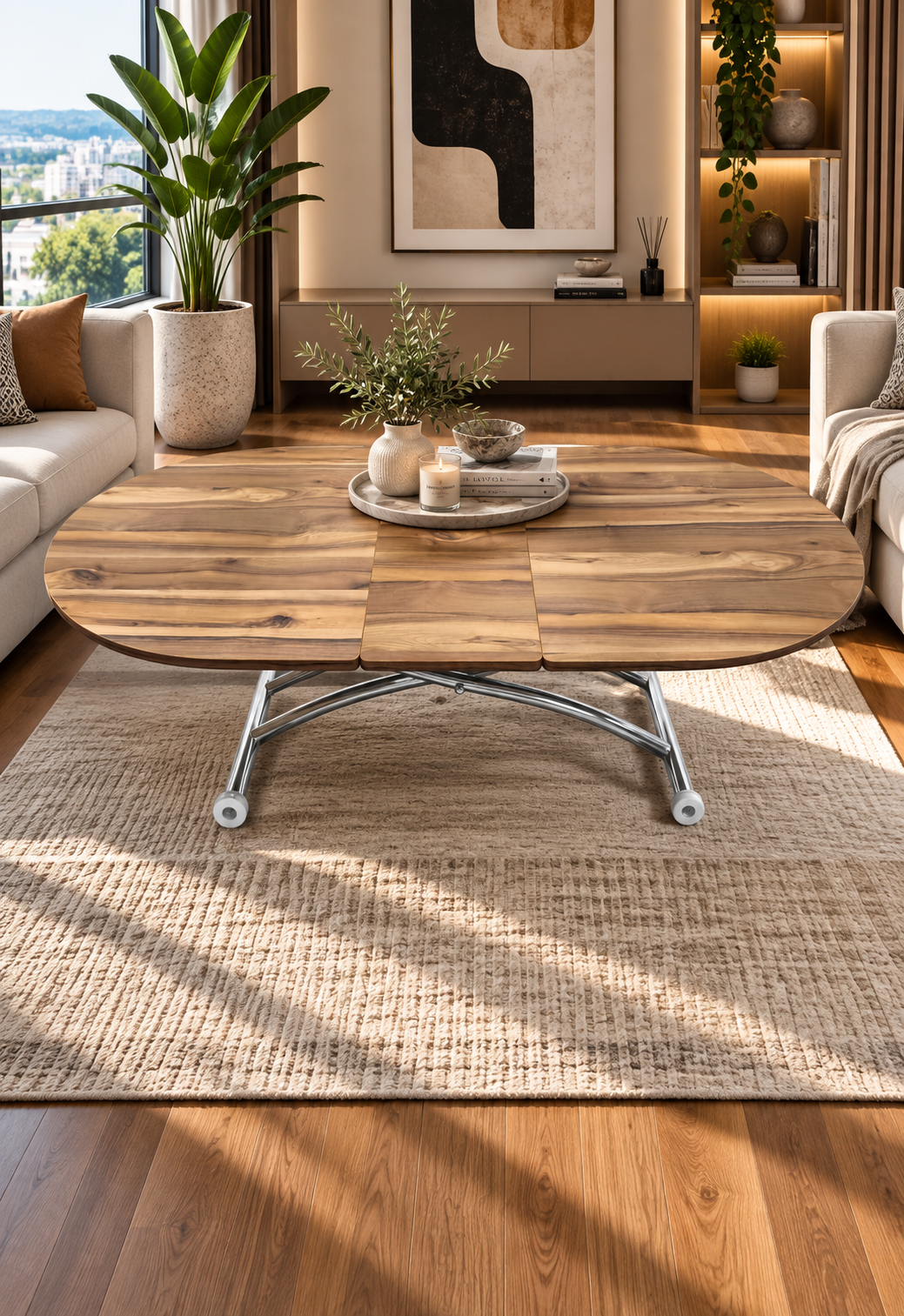 Center Opening Oval Smart Table | Urartu MDF & Chrome