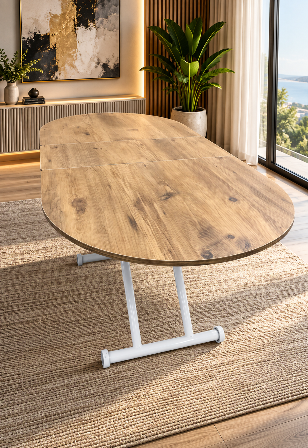 Oval Extendable Smart Table | EfesCam MDF & White