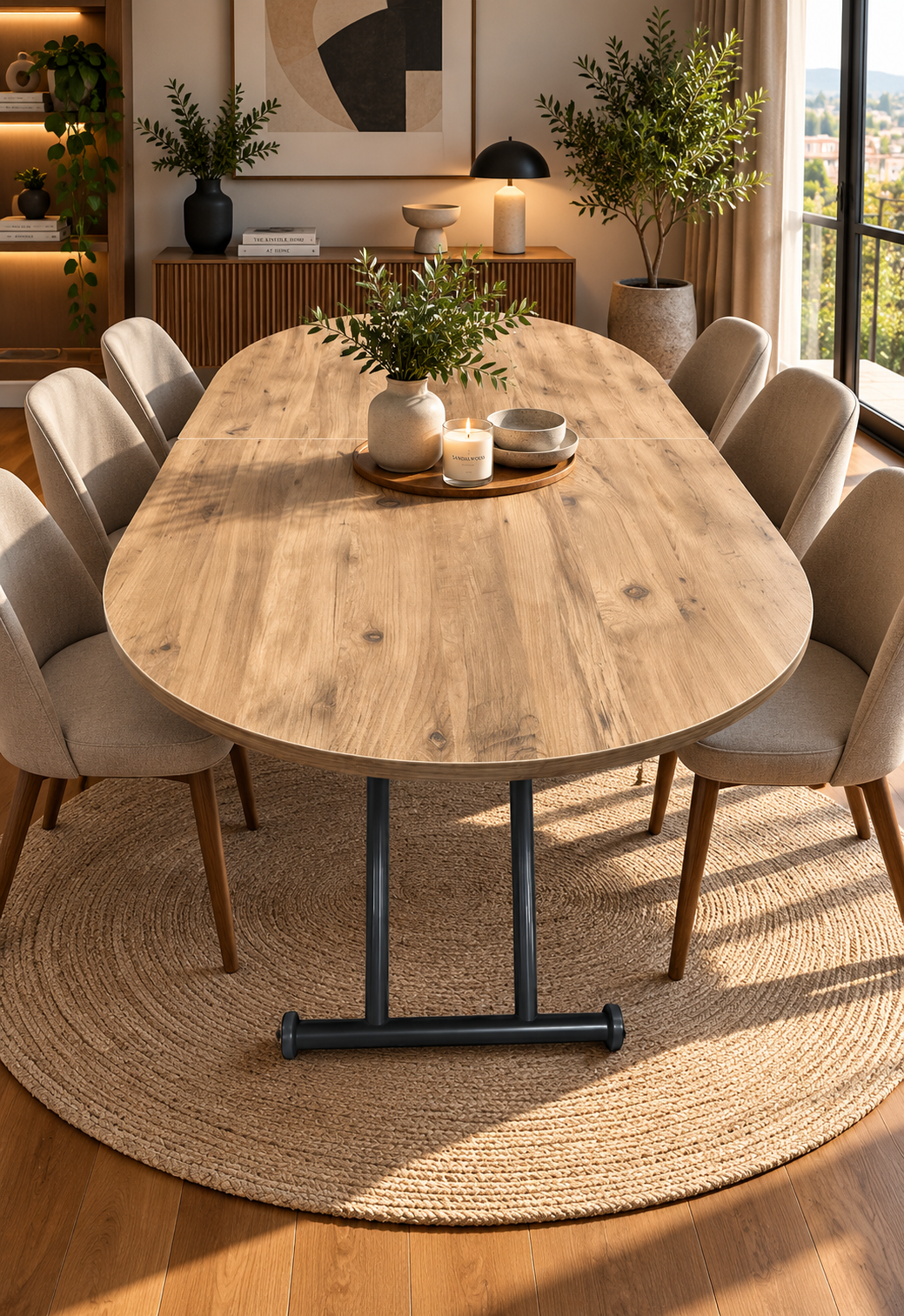 Oval Smart Table with Extension | EfesCam MDF & Black