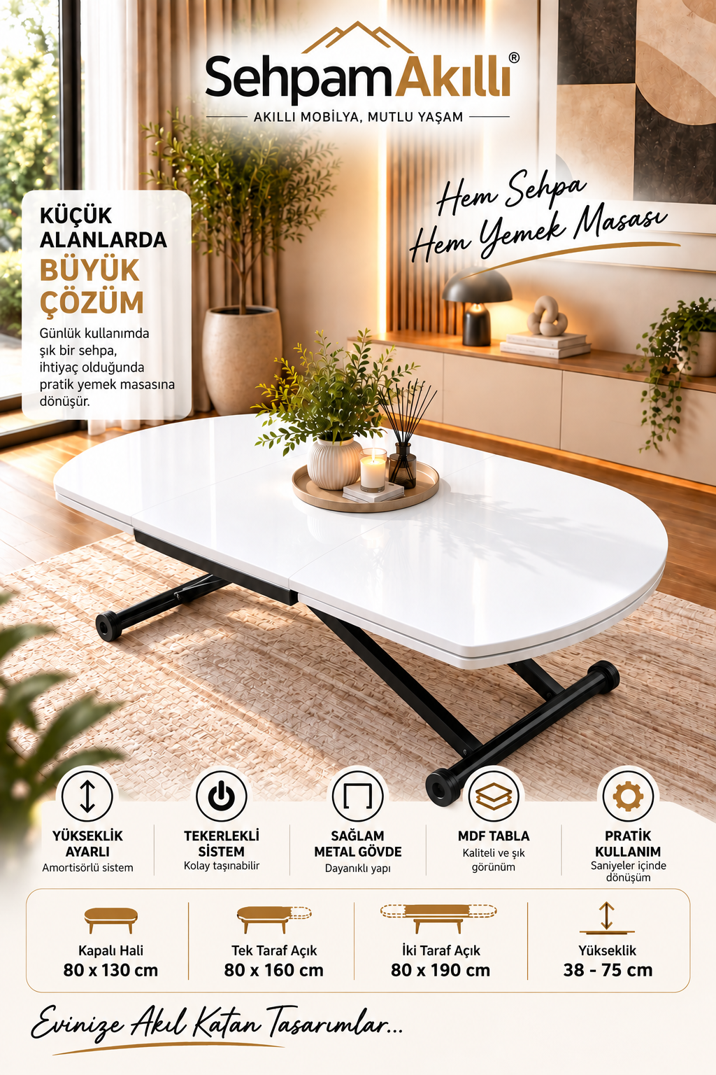 Oval Side-Opening Smart Table | Lisbon MDF & Black