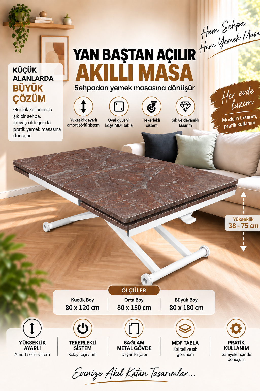 Smart Table with Side Opening | Routed Anthracite MDF & White Legs