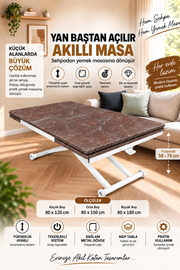Smart Table with Side Opening | Routed Anthracite MDF & White Legs