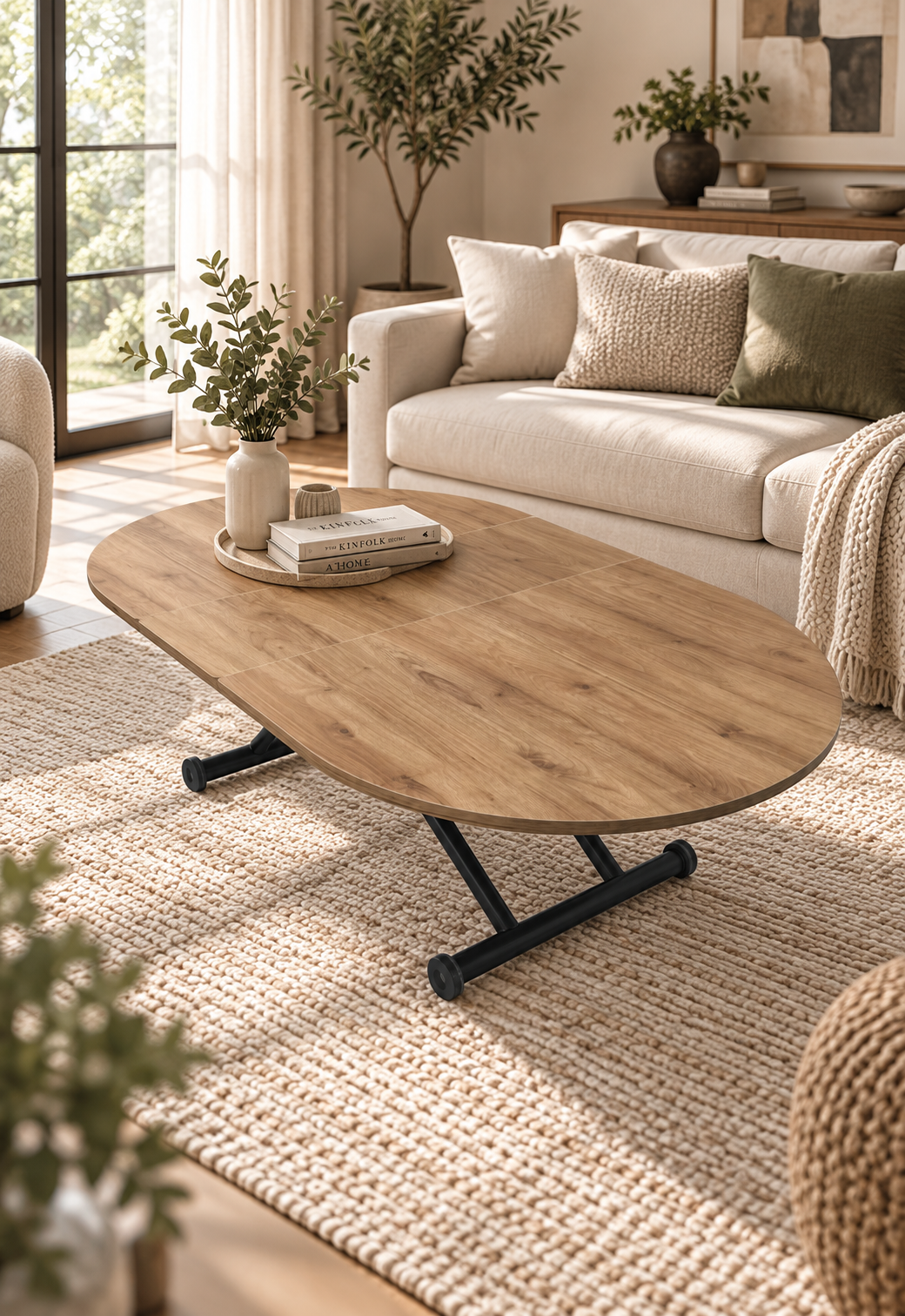 Oval Extendable Smart Table | Walnut MDF & Black