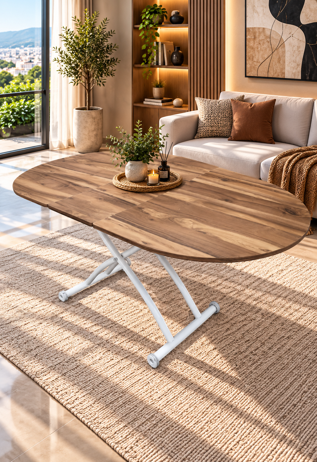 Oval Extendable Smart Table | Urartu MDF & White