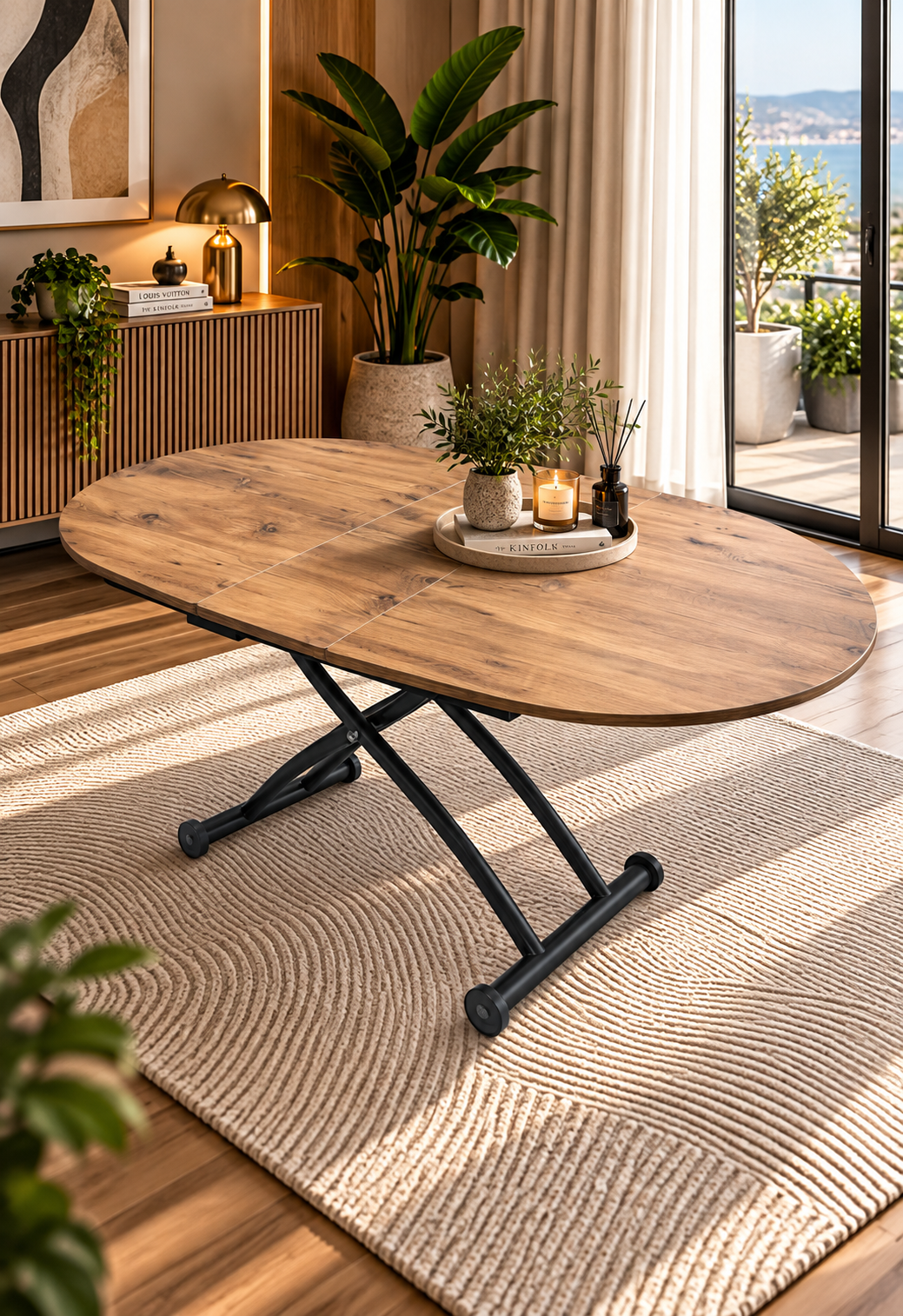 Oval Smart Table with Extension | EfesCam MDF & Black