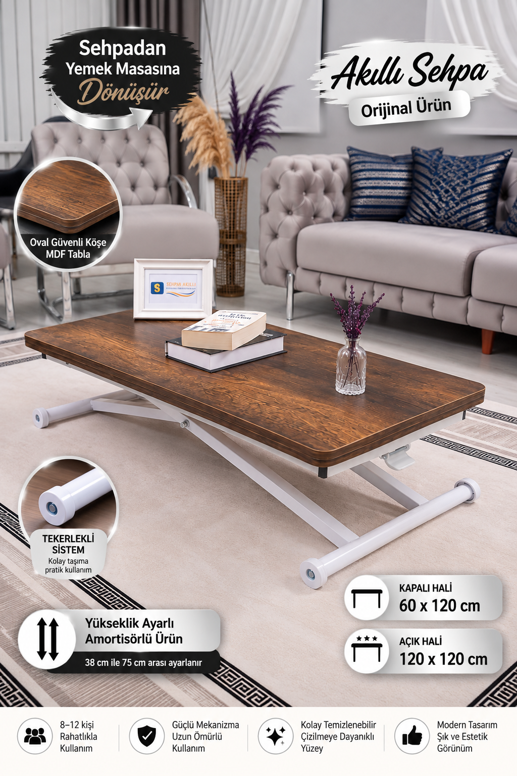 Home Smart Coffee Table – White MDF Top & White Metal Leg