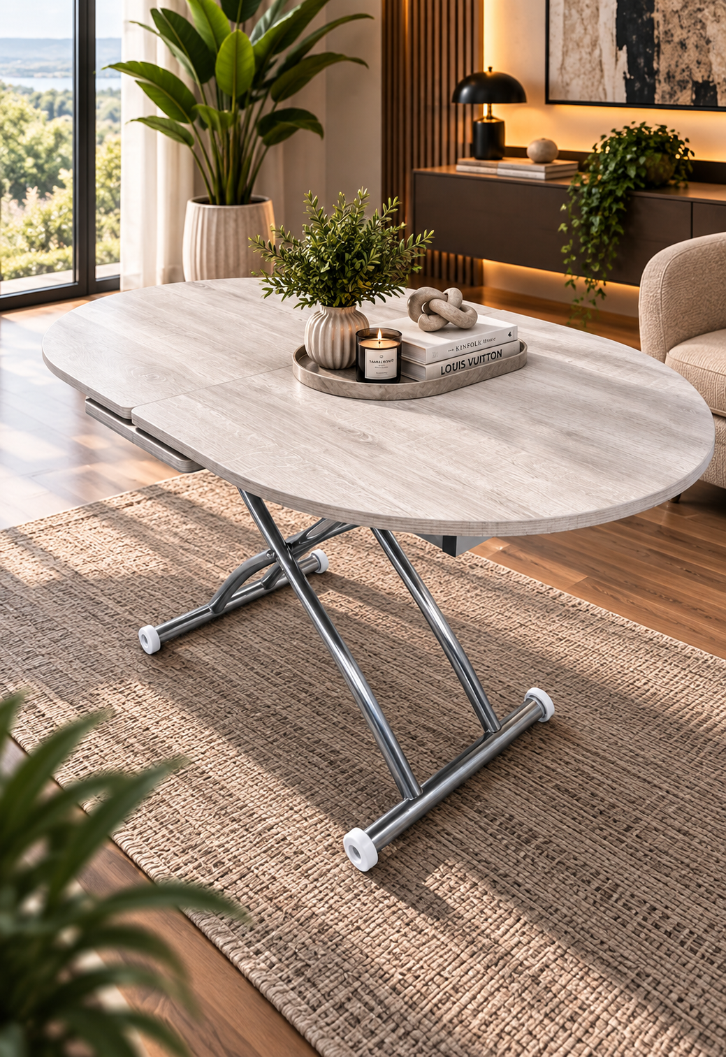 Oval Extendable Smart Table | Lisbon MDF & Chrome
